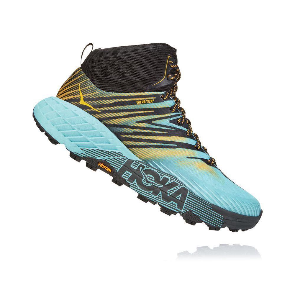 Hoka Speedgoat Mid 2 GTX Fjellstøvler Dame Blå Svarte Gull | 582107-ENC